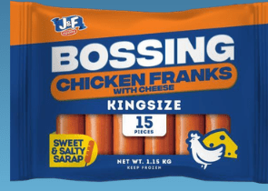 BOSSING CHICKEN FRANKS W/CHIZ KINGSIZE 15 1.15Kg